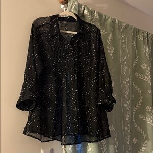 Chelsea & Theodore Black Sheer Blouse with Silver Accents
